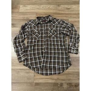 Vintage 90s Plains Western Cowboy Plaid Snap Shirt Size L